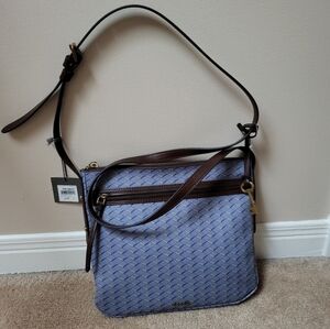 Fossil Blue Geometric Pattern Crossbody Bag, New With Tags